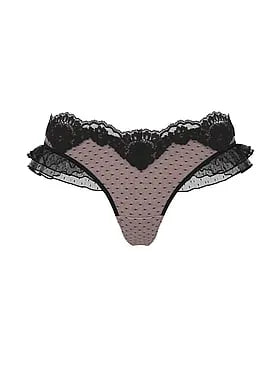 Heritage Dot Mesh Lace-Trim Flutter Thong Panty