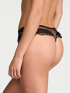 Heritage Dot Mesh Lace-Trim Flutter Thong Panty