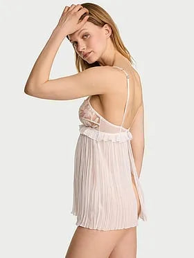 Frou Frou Embroidery Pleated Babydoll Set