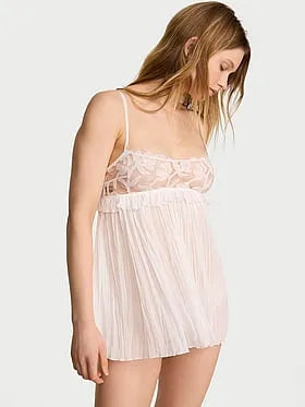Frou Frou Embroidery Pleated Babydoll Set