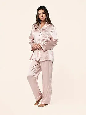 Sylvie Silk Piped Full-Length PJ