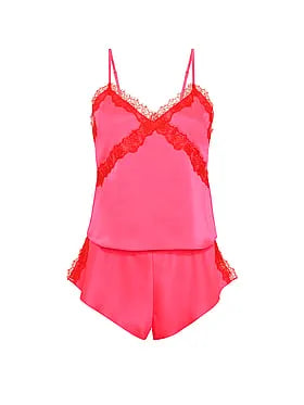 Satin Rose Lace-Trim Cami & Flutter Short Set