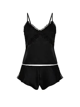 Satin Rose Lace-Trim Cami & Flutter Short Set