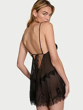 Chiffon Rose Lace-Trim Mini Slip Dress