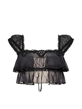 Chiffon Lace-Trim Cap-Sleeve Top