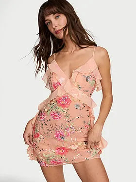 Sweet Melody Flutter Embellished Mini Slip Dress