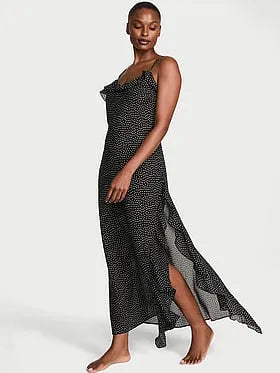 Chiffon Polka Dot Flutter Maxi Slip Dress