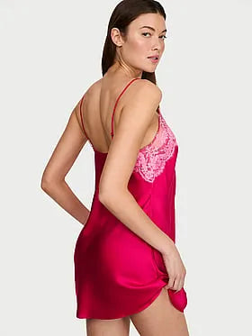 Satin Lace-Trim Short Slip Dress