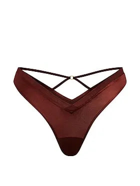 Sheer Reveal Mesh-Trim Strappy-Back Thong Panty