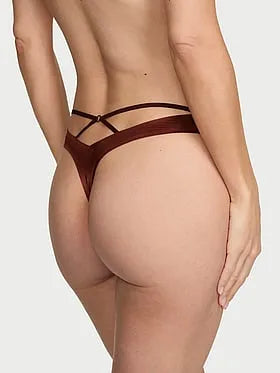 Sheer Reveal Mesh-Trim Strappy-Back Thong Panty