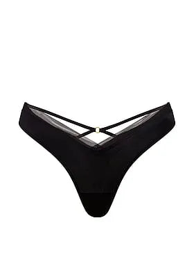 Sheer Reveal Mesh-Trim Strappy-Back Thong Panty