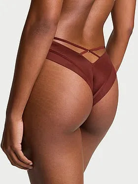 Sheer Reveal Mesh-Trim Strappy-Back Cheeky Panty