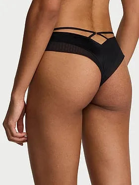 Sheer Reveal Mesh-Trim Strappy-Back Cheeky Panty