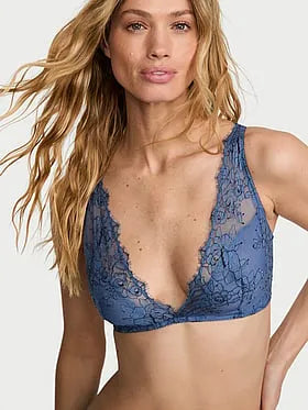 Denim Rose Lace Unlined Triangle Bralette