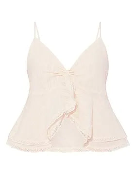 High-Low Lace-Trim Ruï¬e Cami