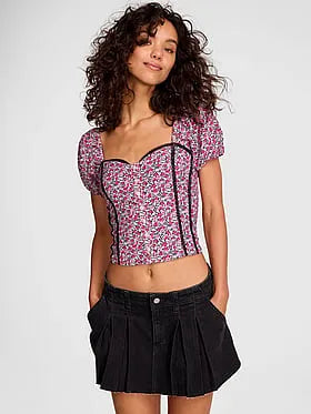 Puï¬-Sleeve Corset Top
