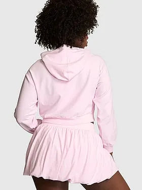 Soft Modal Bubble-Sleeve Full-Zip Cropped Hoodie