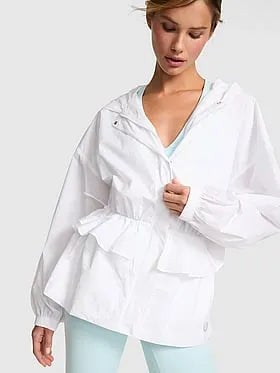 Lightweight Woven Ruffle Hooded Jacket