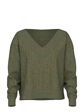 Oversized Cable Knit V-Neck Sweater
