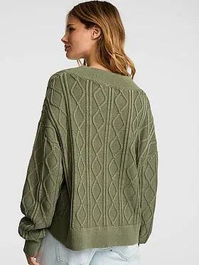 Oversized Cable Knit V-Neck Sweater