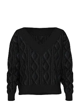 Oversized Cable Knit V-Neck Sweater