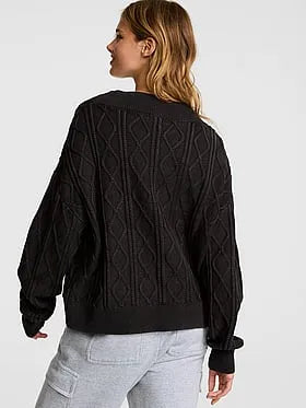 Oversized Cable Knit V-Neck Sweater