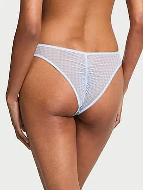 Gingham Embroidery Mesh Brazilian Panty