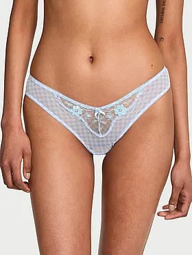 Gingham Embroidery Mesh Brazilian Panty