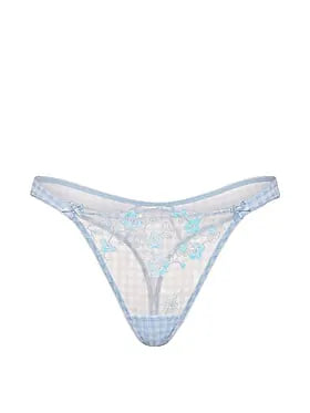 Gingham Embroidery Mesh Thong Panty