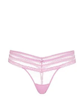 Mesh Lace-Trim Thong Panty