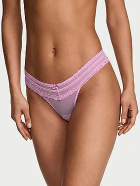 Mesh Lace-Trim Thong Panty