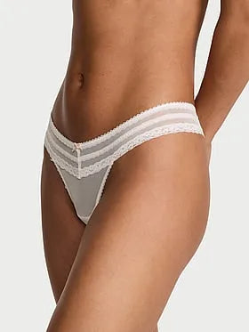 Mesh Lace-Trim Thong Panty