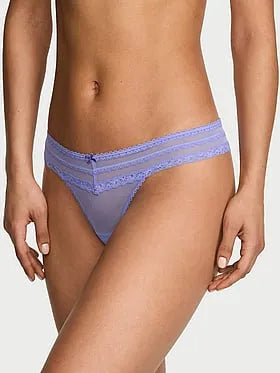 Mesh Lace-Trim Thong Panty