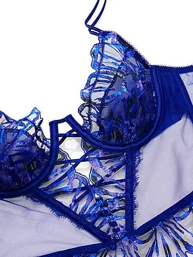 Party Floral Sequin Embroidery Plunge Bra Top