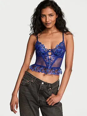 Party Floral Sequin Embroidery Plunge Bra Top