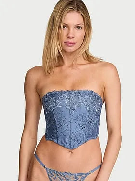 Denim Embroidery Bustier Corset Top