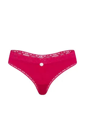 Cotton Lace-Trim Thong Panty