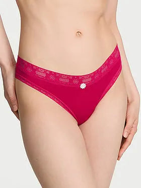 Cotton Lace-Trim Thong Panty