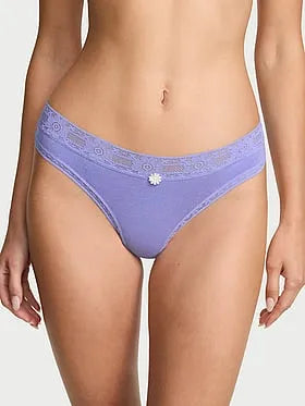 Cotton Lace-Trim Thong Panty