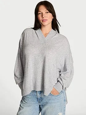 Luxe Knit V-Neck Hoodie Sweater