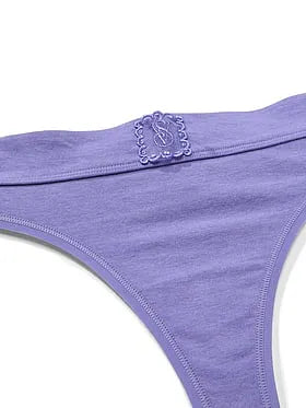 Logo Cotton Lace Patch Thong Panty