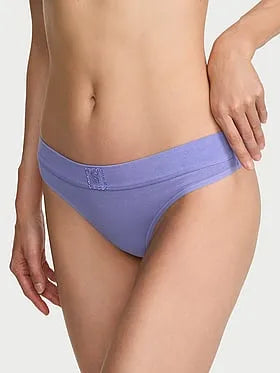 Logo Cotton Lace Patch Thong Panty