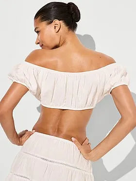 Beachwear Cotton Gauze Off-the-Shoulder Crop Top