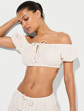 Beachwear Cotton Gauze Off-the-Shoulder Crop Top