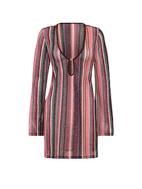 Beachwear Shimmer Knit Long-Sleeve Mini Dress