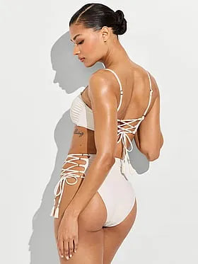 Beaded Lace-Up Bandeau Bikini Top