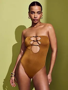 Reversible Cut-Out Rings Strapless One-Piece Swimsuit