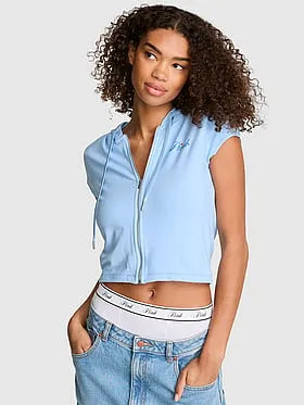 Soft Modal Short-Sleeve Full-Zip Hoodie