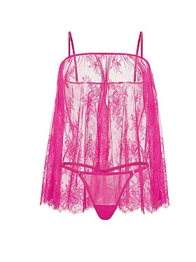 Rose Lace Straight-Neck Babydoll Set