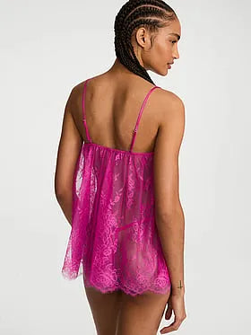 Rose Lace Straight-Neck Babydoll Set